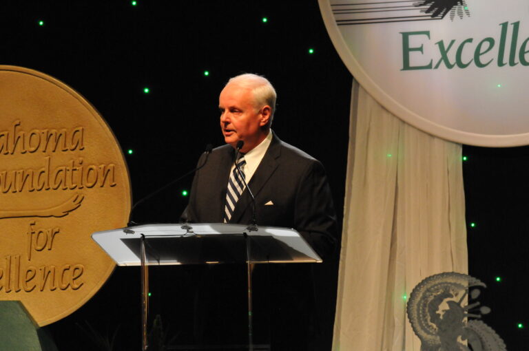 Trustee Scott Thompson, a former Tulsa television news anchor, served as emcee for the televised banquet.